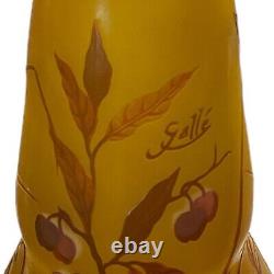 Galle Glass Vase Embossed Amber Red Cherries Reproduction 9-1/4
