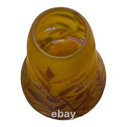 Galle Glass Vase Embossed Amber Red Cherries Reproduction 9-1/4