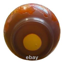 Galle Glass Vase Embossed Amber Red Cherries Reproduction 9-1/4