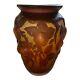 Galle Glass Vase Embossed Apples and Leave Brown Amber Red Reproduction 10-1/8