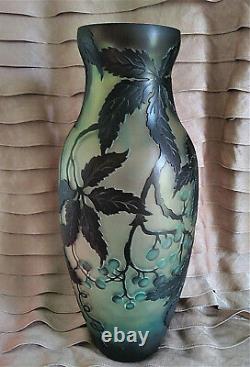 Galle Inspired Vase Art Nouveau Glass Acid Etched Embossed Cameo 14 Large Mint