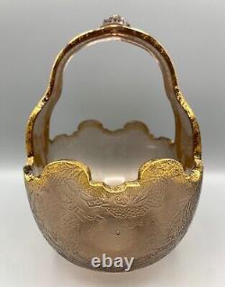 Galle Leveille Mellerio French Cameo Art Glass Acid Basket Vase Gilt Enameled