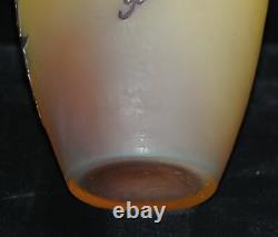 Galle Mold Blown Glass Fuchsia Flowers Vase French 11.5 tall