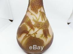 Galle Signed Antique Cameo Art Glass Vase With Insect & Botanical Design