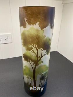 Galle Style French Art Glass Cameo Vase 3 Color Forest Trees Landscape