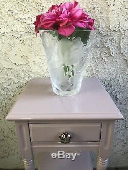 Genuine Lalique France Crystal Rose Ispahan Floral Vase Signed Heavy Pls Read