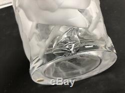 Genuine Lalique France Crystal Rose Ispahan Floral Vase Signed Heavy Pls Read