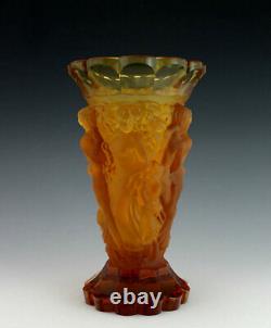 Glamorous Art Deco 1930' Amber Glass Nude Figural Large Vase