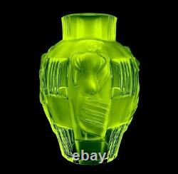 Glamorous French Art Deco Uranium Glass 1930' H. Hoffmann Large Vase