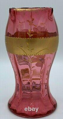Glass Vase Legras Mont Joye French Art Nouveau Gilt Enameled Cranberry Antique