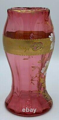 Glass Vase Legras Mont Joye French Art Nouveau Gilt Enameled Cranberry Antique