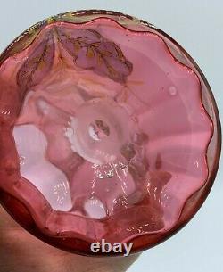 Glass Vase Legras Mont Joye French Art Nouveau Gilt Enameled Cranberry Antique