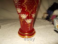 Gold Embossed Hand Painted French Red Vase Signed V. M. Beautiful 17