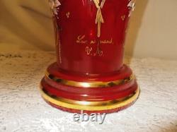 Gold Embossed Hand Painted French Red Vase Signed V. M. Beautiful 17