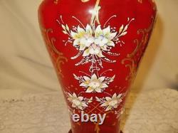 Gold Embossed Hand Painted French Red Vase Signed V. M. Beautiful 17