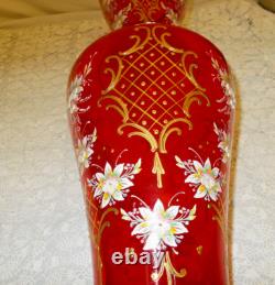 Gold Embossed Hand Painted French Red Vase Signed V. M. Beautiful 17