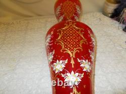 Gold Embossed Hand Painted French Red Vase Signed V. M. Beautiful 17