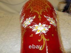 Gold Embossed Hand Painted French Red Vase Signed V. M. Beautiful 17