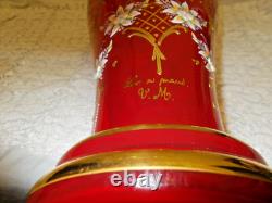 Gold Embossed Hand Painted French Red Vase Signed V. M. Beautiful 17