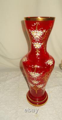 Gold Embossed Hand Painted French Red Vase Signed V. M. Beautiful 17