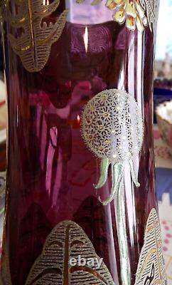 Gorgeous Antique French Art Glass Amethyst Dandelion Vases Le Gras Mont Joye