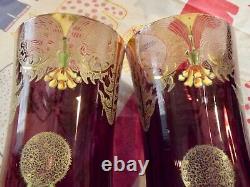 Gorgeous Antique French Art Glass Amethyst Dandelion Vases Le Gras Mont Joye