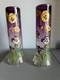 Gorgeous Pair Mont Joye Legras French Art Glass Ruby Vases With Enameled Pansies