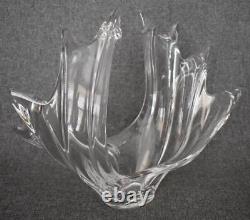 Gorgeous Vintage Signed Vannes French Crystal Art Glass Sculpture Basket Vase