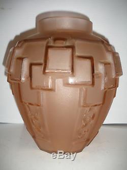 Great Antique 1920 -30s French Art Deco glass Geometric vase Charles Schneider