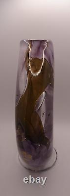 HEAVY! Signed 1989 Jean Luc Gambier French Studio Art Glass Vase Gold Foil