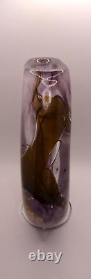 HEAVY! Signed 1989 Jean Luc Gambier French Studio Art Glass Vase Gold Foil