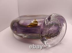 HEAVY! Signed 1989 Jean Luc Gambier French Studio Art Glass Vase Gold Foil