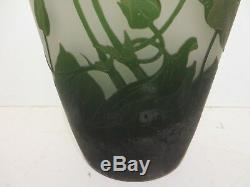 Huge 16Hx7W Authentic Green Arsall Vase with beautiful Green Vines Cameo Glass