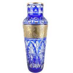 Huge Antique French/Bohemian Cobalt Cut to clear Heavy gold Vase
