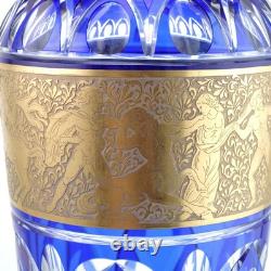 Huge Antique French/Bohemian Cobalt Cut to clear Heavy gold Vase