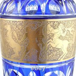 Huge Antique French/Bohemian Cobalt Cut to clear Heavy gold Vase