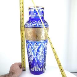 Huge Antique French/Bohemian Cobalt Cut to clear Heavy gold Vase