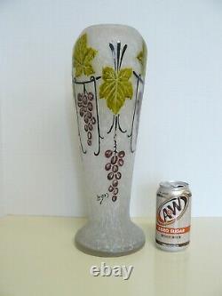 Huge Antique Legras French Art Glass Enamel Decorated Art Nouveau Vase