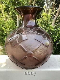 Huge Monumental 1920s French Degue Art Deco Etched Glass Vase Verrerie d' Cameo