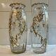 Huge Pair Antique French Raised Gilt Baccarat / Saint Louis Crystal Glass Vases