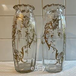Huge Pair Antique French Raised Gilt Baccarat / Saint Louis Crystal Glass Vases