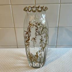 Huge Pair Antique French Raised Gilt Baccarat / Saint Louis Crystal Glass Vases