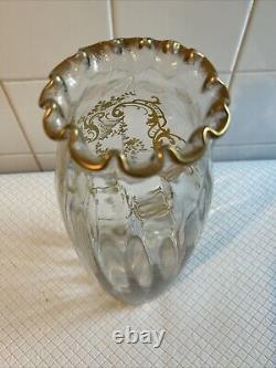 Huge Pair Antique French Raised Gilt Baccarat / Saint Louis Crystal Glass Vases