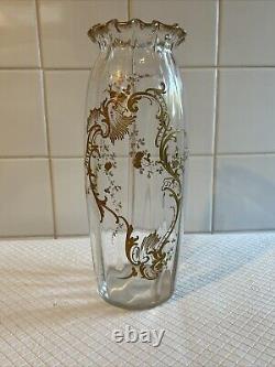 Huge Pair Antique French Raised Gilt Baccarat / Saint Louis Crystal Glass Vases
