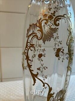 Huge Pair Antique French Raised Gilt Baccarat / Saint Louis Crystal Glass Vases
