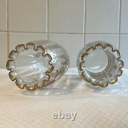 Huge Pair Antique French Raised Gilt Baccarat / Saint Louis Crystal Glass Vases