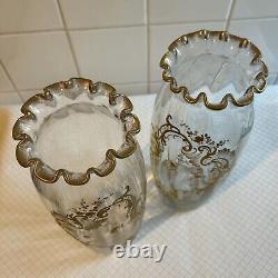 Huge Pair Antique French Raised Gilt Baccarat / Saint Louis Crystal Glass Vases
