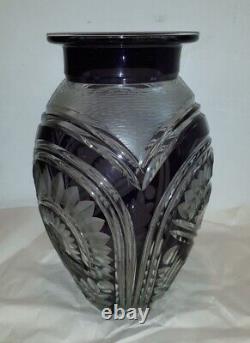 Important Antique Art Deco Cut To Clear Glass Vase French Czech