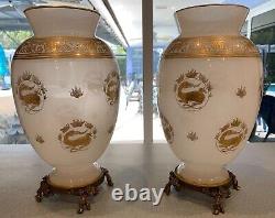 Important Pair Baccarat Opaline Glass Vases Mount Ormolu Japonisme King France