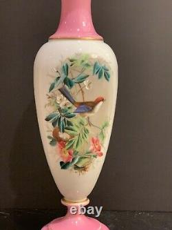 Impressive Baccarat 19th C. French Opaline Glass Hand Painted Vase 17 Tall